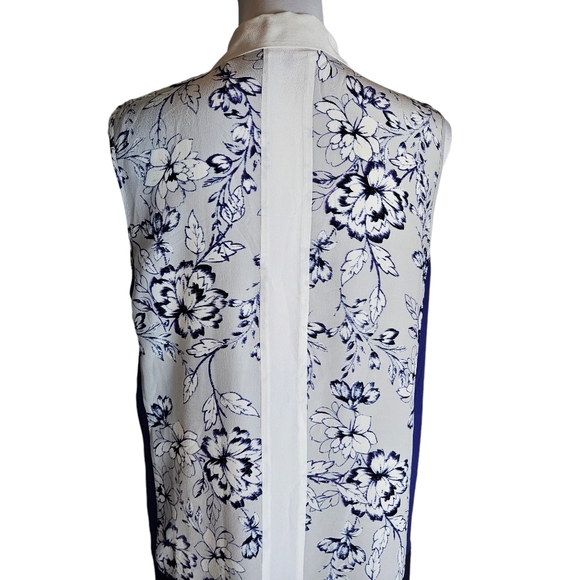 Rebecca Taylor 100% Silk Blue Colorblock Floral Print Mini Shirt Dress Size 8 - Picture 8 of 15